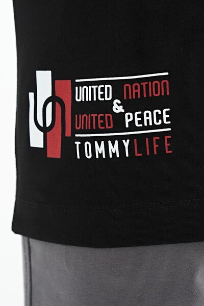 Tommylife Wholesale 7-15 Age Crew Neck Standard Fit Printed Boys' T-Shirt 11097 Black - Thumbnail