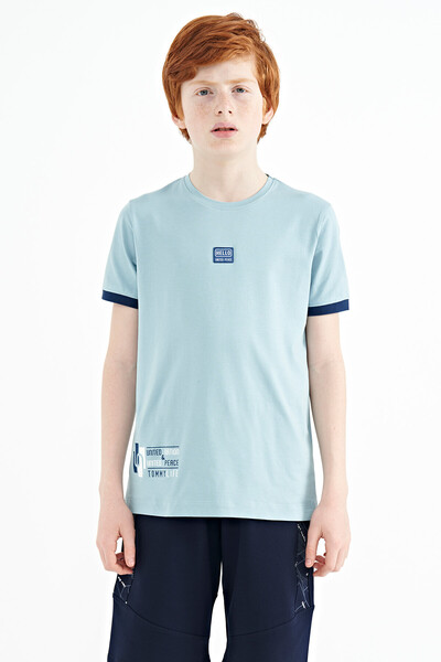 Tommylife Wholesale 7-15 Age Crew Neck Standard Fit Printed Boys' T-Shirt 11097 Light Blue - Thumbnail