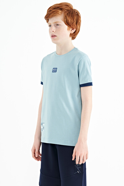 Tommylife Wholesale 7-15 Age Crew Neck Standard Fit Printed Boys' T-Shirt 11097 Light Blue - Thumbnail