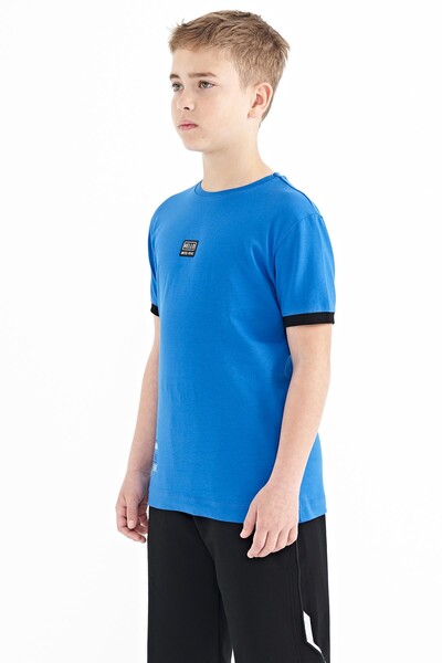 Tommylife Wholesale 7-15 Age Crew Neck Standard Fit Printed Boys' T-Shirt 11097 Saxe - Thumbnail