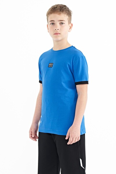 Tommylife Wholesale 7-15 Age Crew Neck Standard Fit Printed Boys' T-Shirt 11097 Saxe - Thumbnail