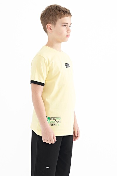 Tommylife Wholesale 7-15 Age Crew Neck Standard Fit Printed Boys' T-Shirt 11097 Yellow - Thumbnail