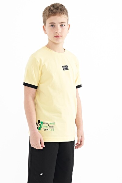 Tommylife Wholesale 7-15 Age Crew Neck Standard Fit Printed Boys' T-Shirt 11097 Yellow - Thumbnail