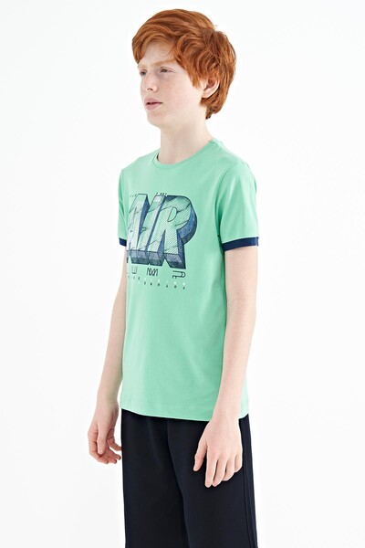 Tommylife Wholesale 7-15 Age Crew Neck Standard Fit Printed Boys' T-Shirt 11098 Aqua Green - Thumbnail
