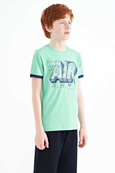 Tommylife Wholesale 7-15 Age Crew Neck Standard Fit Printed Boys' T-Shirt 11098 Aqua Green - Thumbnail