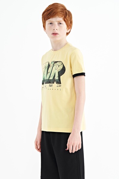 Tommylife Wholesale 7-15 Age Crew Neck Standard Fit Printed Boys' T-Shirt 11098 Yellow - Thumbnail