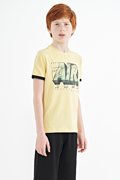 Tommylife Wholesale 7-15 Age Crew Neck Standard Fit Printed Boys' T-Shirt 11098 Yellow - Thumbnail