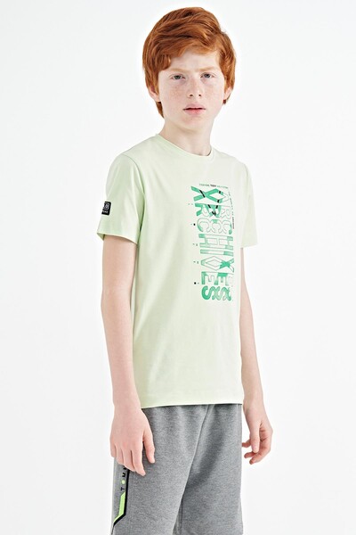 Tommylife Wholesale 7-15 Age Crew Neck Standard Fit Printed Boys' T-Shirt 11099 Light Green - Thumbnail