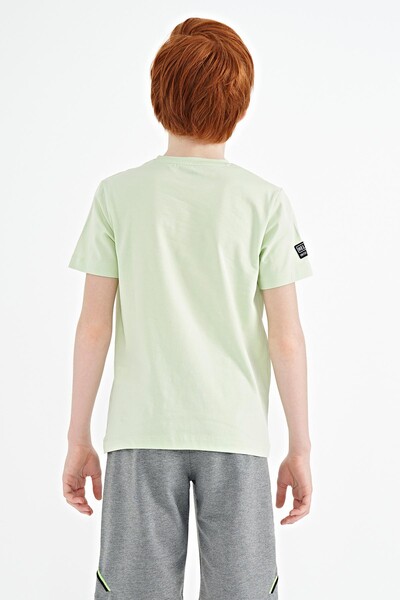 Tommylife Wholesale 7-15 Age Crew Neck Standard Fit Printed Boys' T-Shirt 11099 Light Green - Thumbnail