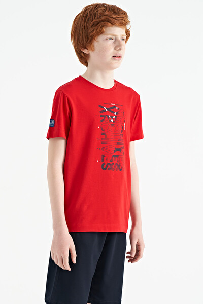 Tommylife Wholesale 7-15 Age Crew Neck Standard Fit Printed Boys' T-Shirt 11099 Red - Thumbnail