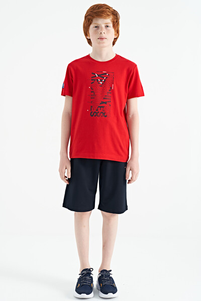 Tommylife Wholesale 7-15 Age Crew Neck Standard Fit Printed Boys' T-Shirt 11099 Red - Thumbnail