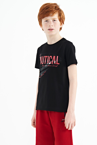 Tommylife Wholesale 7-15 Age Crew Neck Standard Fit Printed Boys' T-Shirt 11100 Black - Thumbnail