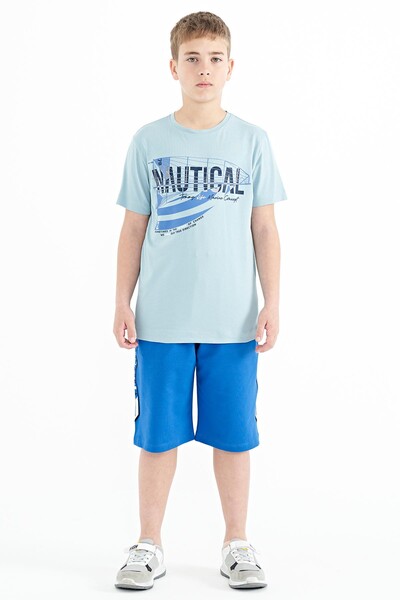 Tommylife Wholesale 7-15 Age Crew Neck Standard Fit Printed Boys' T-Shirt 11100 Light Blue - Thumbnail