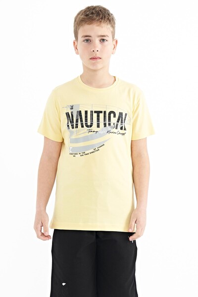 Tommylife Wholesale 7-15 Age Crew Neck Standard Fit Printed Boys' T-Shirt 11100 Yellow - Thumbnail