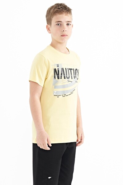 Tommylife Wholesale 7-15 Age Crew Neck Standard Fit Printed Boys' T-Shirt 11100 Yellow - Thumbnail