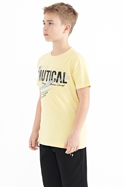 Tommylife Wholesale 7-15 Age Crew Neck Standard Fit Printed Boys' T-Shirt 11100 Yellow - Thumbnail