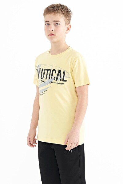 Tommylife Wholesale 7-15 Age Crew Neck Standard Fit Printed Boys' T-Shirt 11100 Yellow - Thumbnail