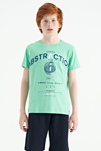 Tommylife Wholesale 7-15 Age Crew Neck Standard Fit Printed Boys' T-Shirt 11103 Aqua Green - Thumbnail