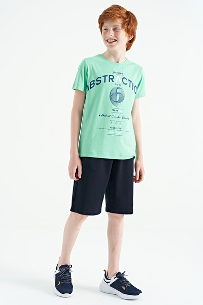 Tommylife Wholesale 7-15 Age Crew Neck Standard Fit Printed Boys' T-Shirt 11103 Aqua Green - Thumbnail