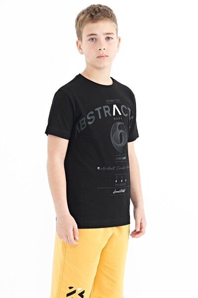 Tommylife Wholesale 7-15 Age Crew Neck Standard Fit Printed Boys' T-Shirt 11103 Black - Thumbnail