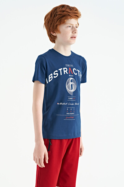 Tommylife Wholesale 7-15 Age Crew Neck Standard Fit Printed Boys' T-Shirt 11103 Indigo - Thumbnail