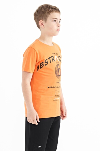 Tommylife Wholesale 7-15 Age Crew Neck Standard Fit Printed Boys' T-Shirt 11103 Orange - Thumbnail