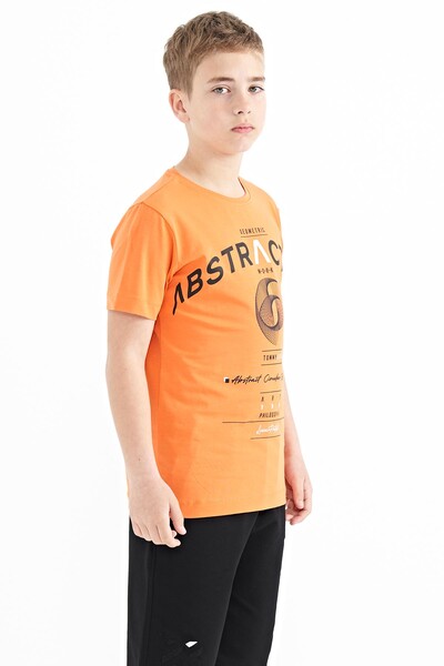 Tommylife Wholesale 7-15 Age Crew Neck Standard Fit Printed Boys' T-Shirt 11103 Orange - Thumbnail