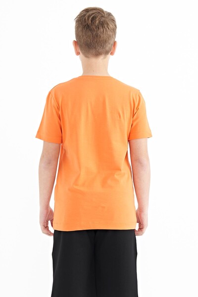 Tommylife Wholesale 7-15 Age Crew Neck Standard Fit Printed Boys' T-Shirt 11103 Orange - Thumbnail