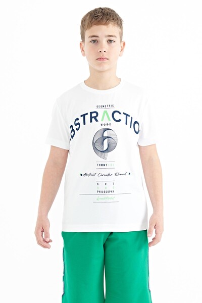 Tommylife Wholesale 7-15 Age Crew Neck Standard Fit Printed Boys' T-Shirt 11103 White - Thumbnail
