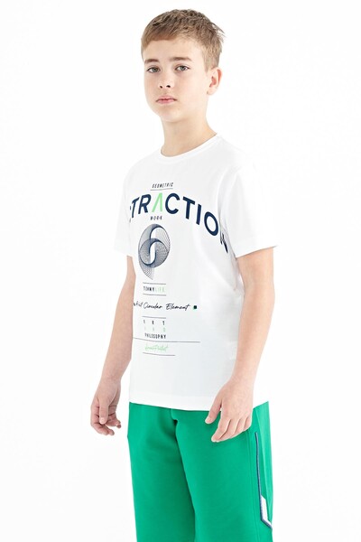 Tommylife Wholesale 7-15 Age Crew Neck Standard Fit Printed Boys' T-Shirt 11103 White - Thumbnail