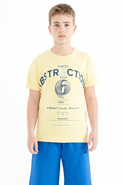 Tommylife Wholesale 7-15 Age Crew Neck Standard Fit Printed Boys' T-Shirt 11103 Yellow - Thumbnail