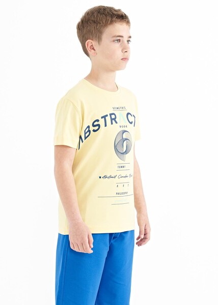 Tommylife Wholesale 7-15 Age Crew Neck Standard Fit Printed Boys' T-Shirt 11103 Yellow - Thumbnail