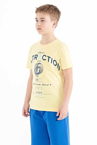 Tommylife Wholesale 7-15 Age Crew Neck Standard Fit Printed Boys' T-Shirt 11103 Yellow - Thumbnail