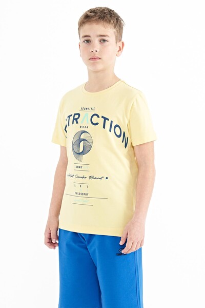 Tommylife Wholesale 7-15 Age Crew Neck Standard Fit Printed Boys' T-Shirt 11103 Yellow - Thumbnail