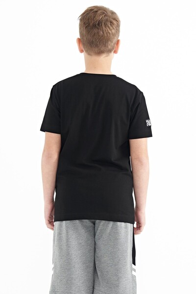 Tommylife Wholesale 7-15 Age Crew Neck Standard Fit Printed Boys' T-Shirt 11104 Black - Thumbnail