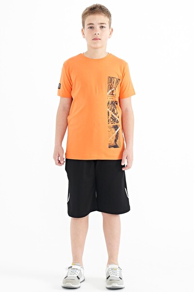 Tommylife Wholesale 7-15 Age Crew Neck Standard Fit Printed Boys' T-Shirt 11104 Orange - Thumbnail