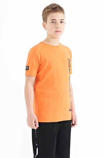 Tommylife Wholesale 7-15 Age Crew Neck Standard Fit Printed Boys' T-Shirt 11104 Orange - Thumbnail