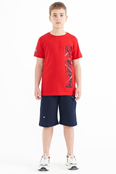 Tommylife Wholesale 7-15 Age Crew Neck Standard Fit Printed Boys' T-Shirt 11104 Red - Thumbnail