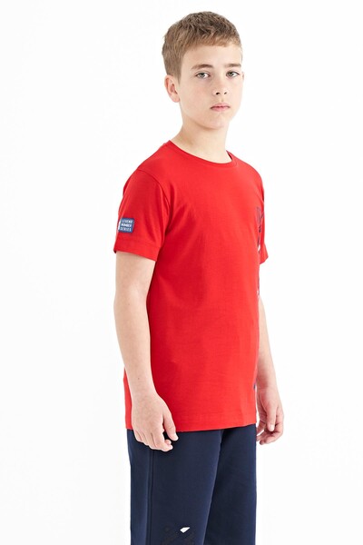 Tommylife Wholesale 7-15 Age Crew Neck Standard Fit Printed Boys' T-Shirt 11104 Red - Thumbnail