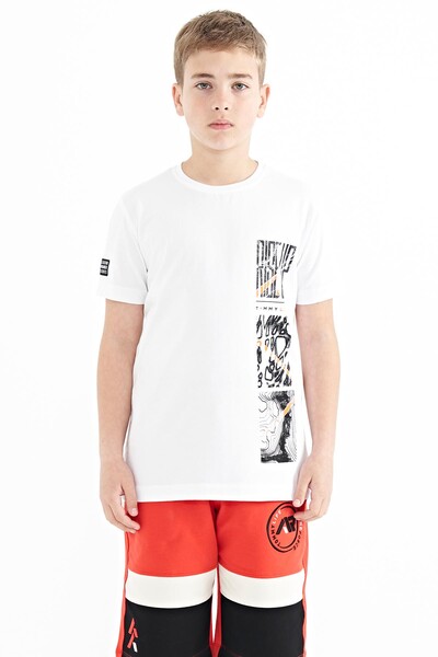 Tommylife Wholesale 7-15 Age Crew Neck Standard Fit Printed Boys' T-Shirt 11104 White - Thumbnail
