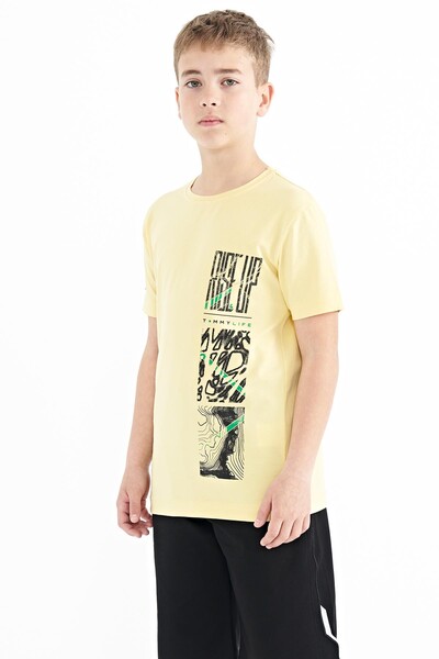 Tommylife Wholesale 7-15 Age Crew Neck Standard Fit Printed Boys' T-Shirt 11104 Yellow - Thumbnail