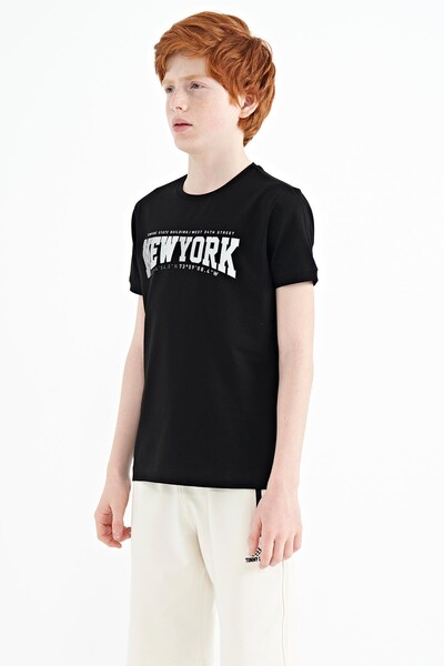 Tommylife Wholesale 7-15 Age Crew Neck Standard Fit Printed Boys' T-Shirt 11105 Black - Thumbnail