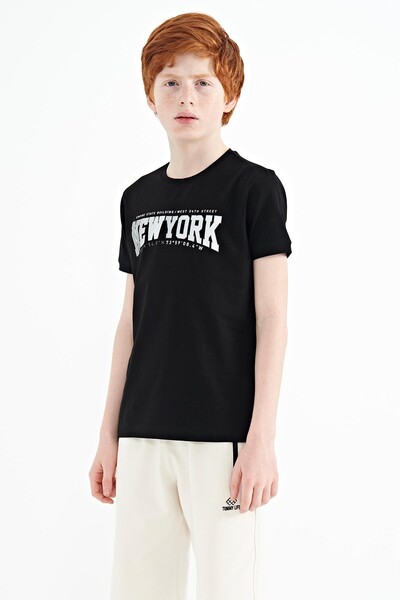 Tommylife Wholesale 7-15 Age Crew Neck Standard Fit Printed Boys' T-Shirt 11105 Black - Thumbnail