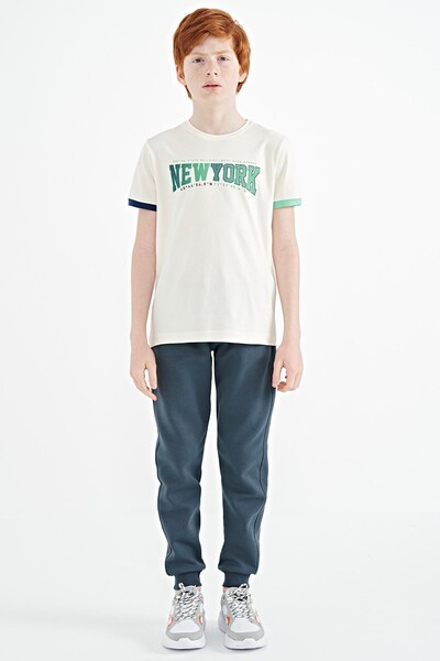 Tommylife Wholesale 7-15 Age Crew Neck Standard Fit Printed Boys' T-Shirt 11105 Ecru - Thumbnail