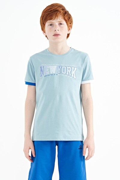 Tommylife Wholesale 7-15 Age Crew Neck Standard Fit Printed Boys' T-Shirt 11105 Light Blue - Thumbnail