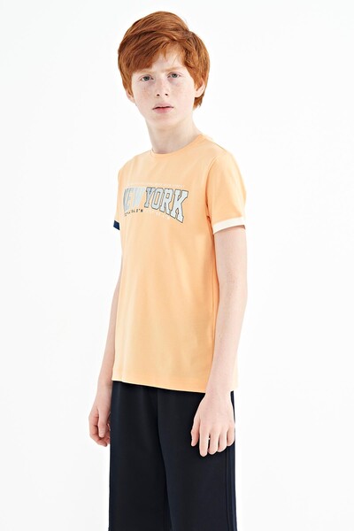 Tommylife Wholesale 7-15 Age Crew Neck Standard Fit Printed Boys' T-Shirt 11105 Melon - Thumbnail