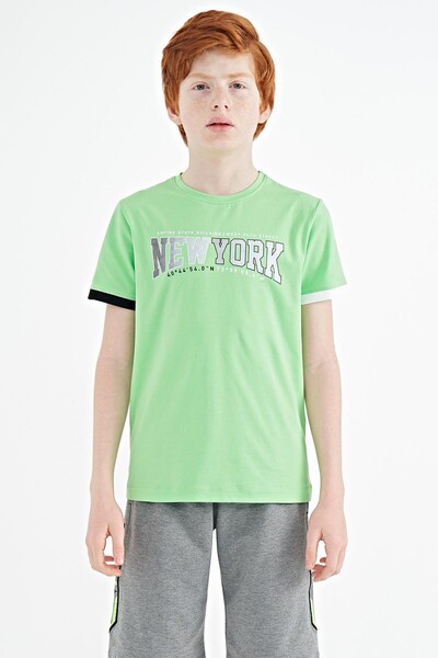 Tommylife Wholesale 7-15 Age Crew Neck Standard Fit Printed Boys' T-Shirt 11105 Neon Green - Thumbnail