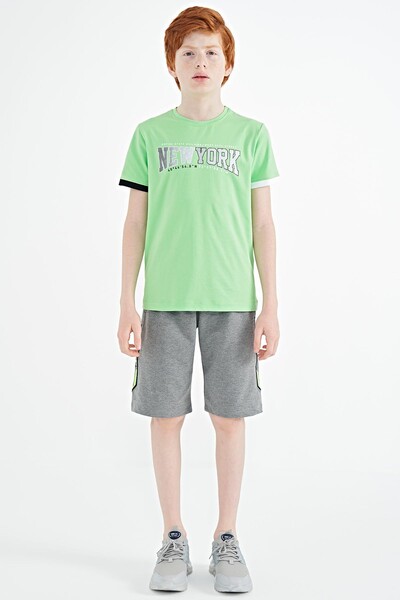 Tommylife Wholesale 7-15 Age Crew Neck Standard Fit Printed Boys' T-Shirt 11105 Neon Green - Thumbnail