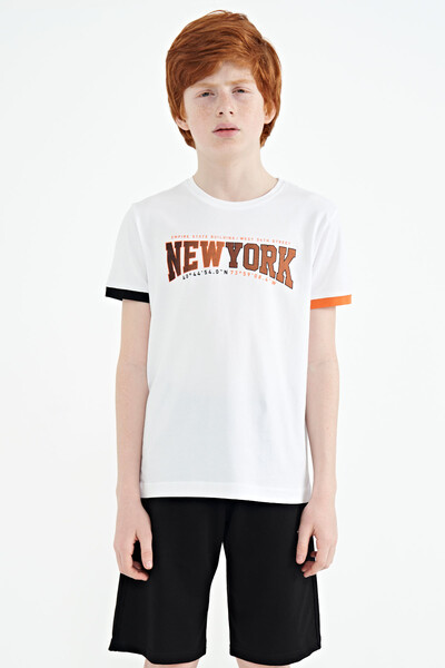 Tommylife Wholesale 7-15 Age Crew Neck Standard Fit Printed Boys' T-Shirt 11105 White - Thumbnail