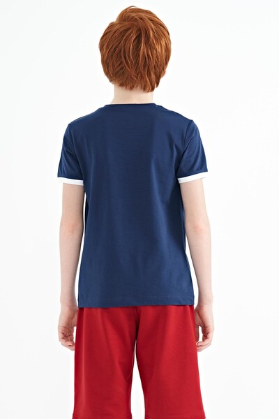 Tommylife Wholesale 7-15 Age Crew Neck Standard Fit Printed Boys' T-Shirt 11106 Indigo - Thumbnail
